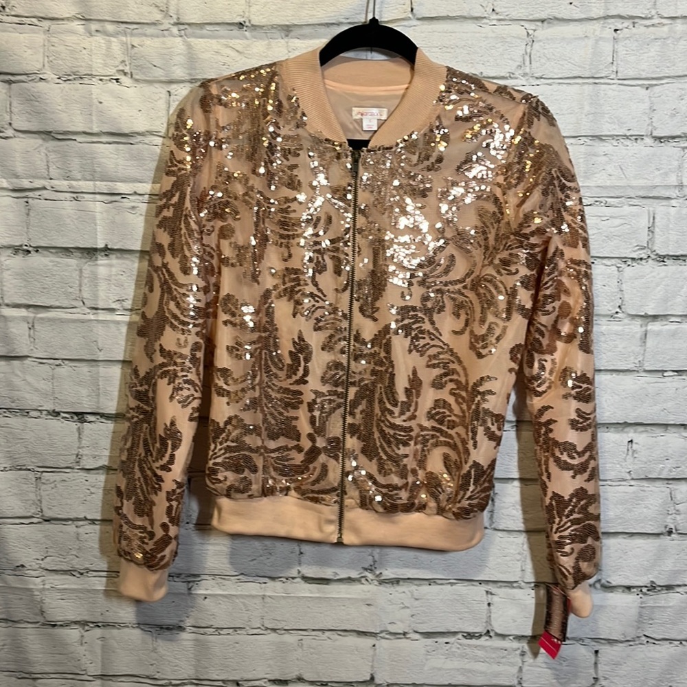 NWT Rose Gold Sequined Bomber Jacket